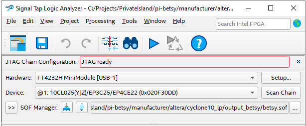 Altera Quartus 24.1 Signal Tap Connection with FT4232H Mini Module