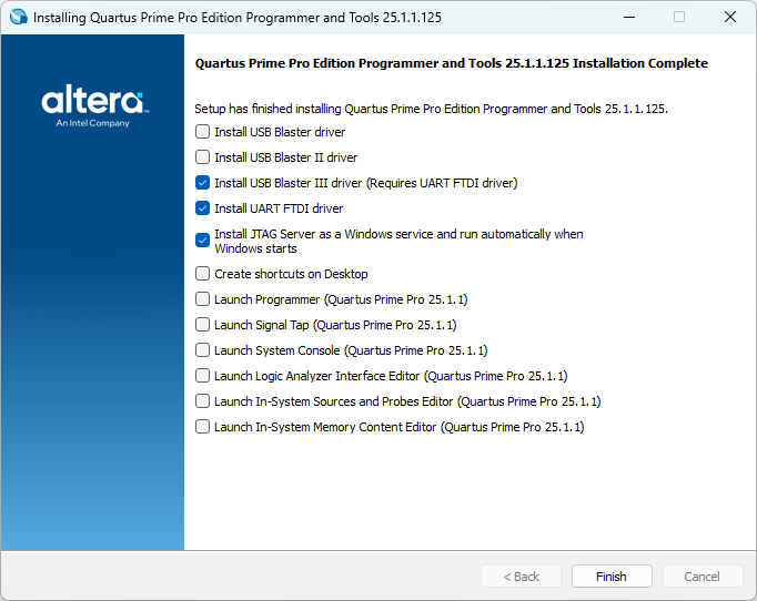 Quartus Pro 25.1, Install USB Blaster III (step 1)